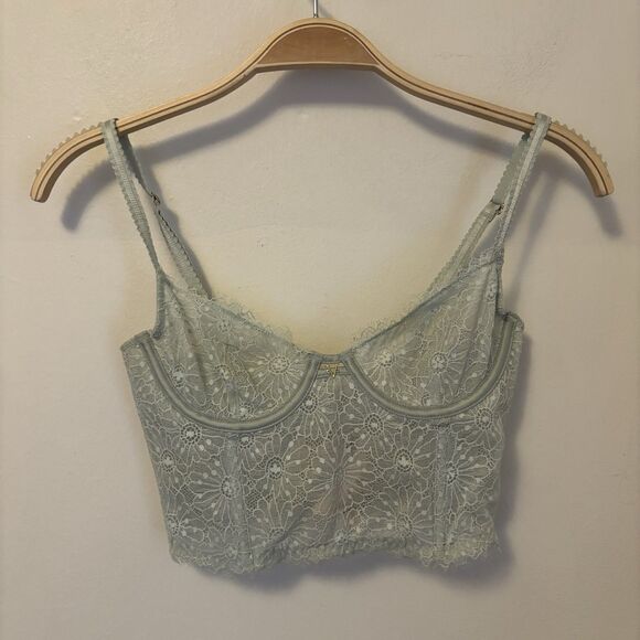 Victoria's Secret Unlined Demi 32B Underwire Lace Blue Corset Boning Bra Floral - Picture 1 of 2